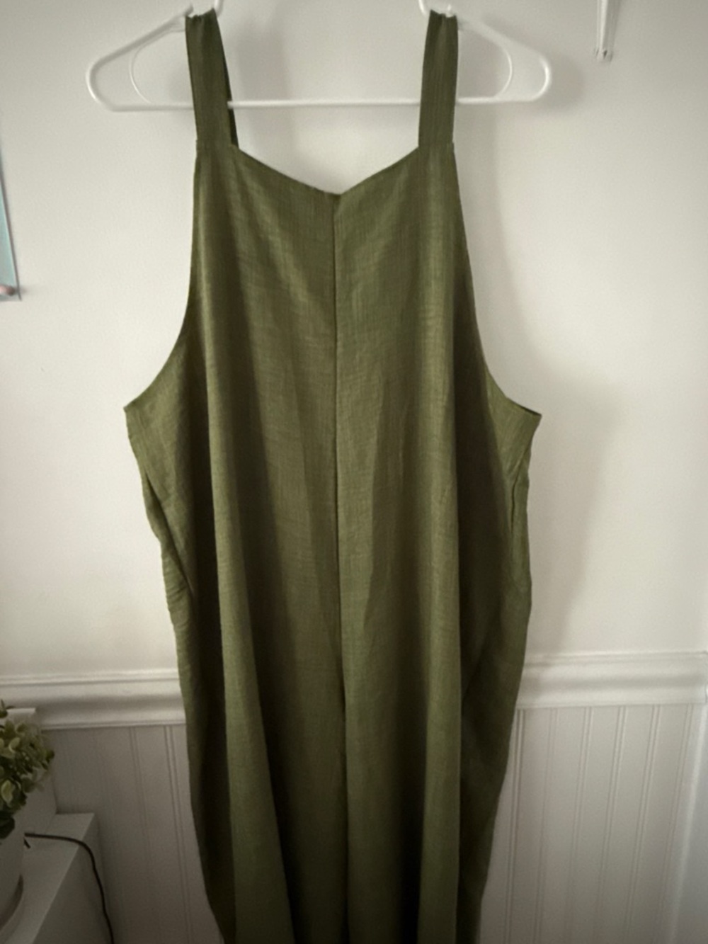 SHEIN Olive Green Linen-Blend Wide-Strap Jumpsuit